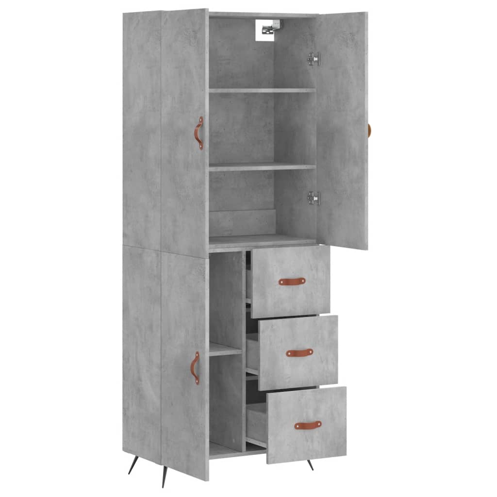 betonszürke szerelt fa magasszekrény 69,5 x 34 x 180 cm