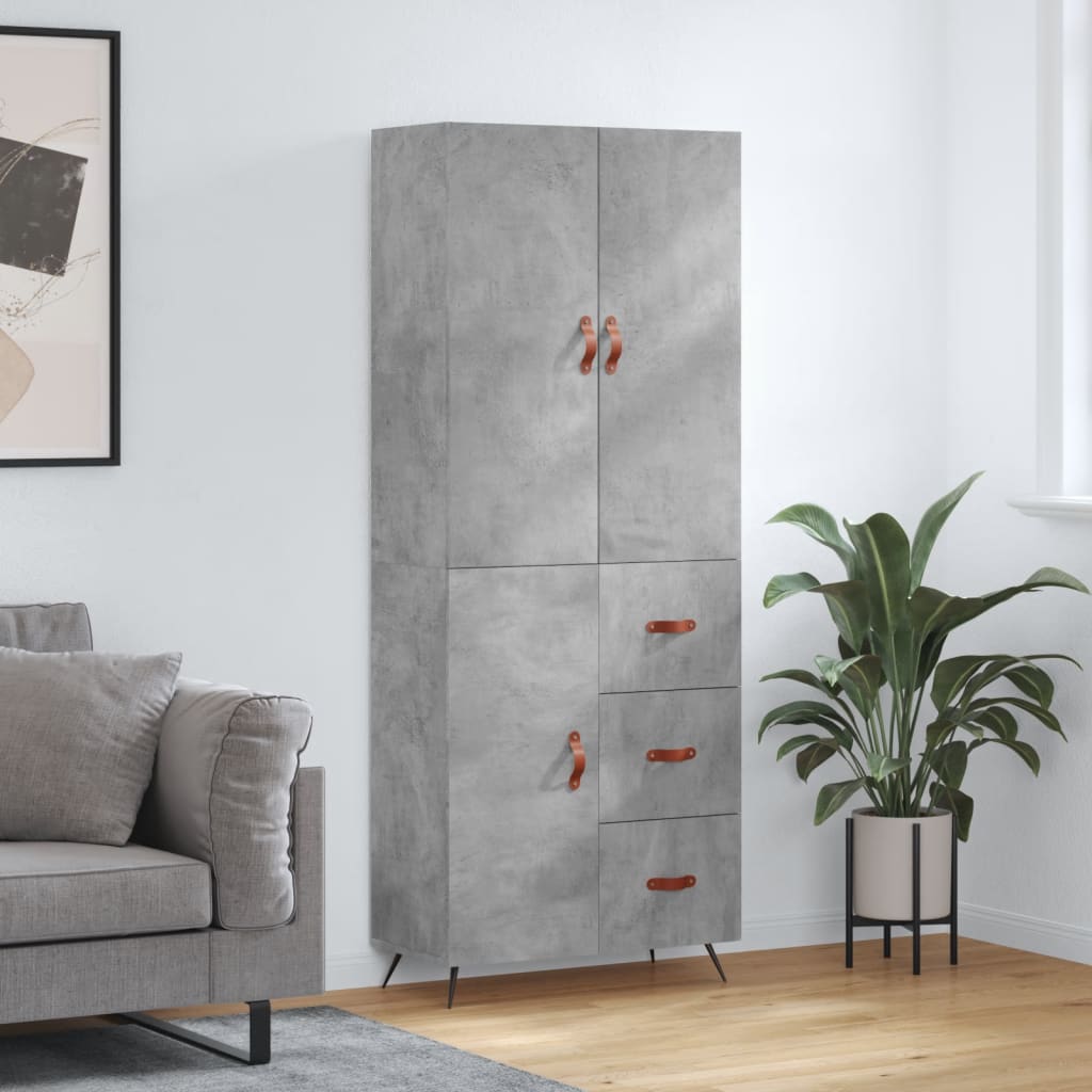 betonszürke szerelt fa magasszekrény 69,5 x 34 x 180 cm