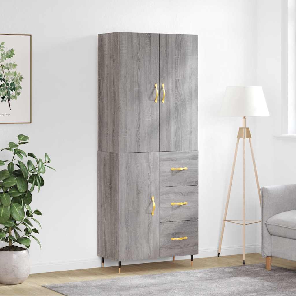 szürke sonoma szerelt fa magasszekrény 69,5 x 34 x 180 cm