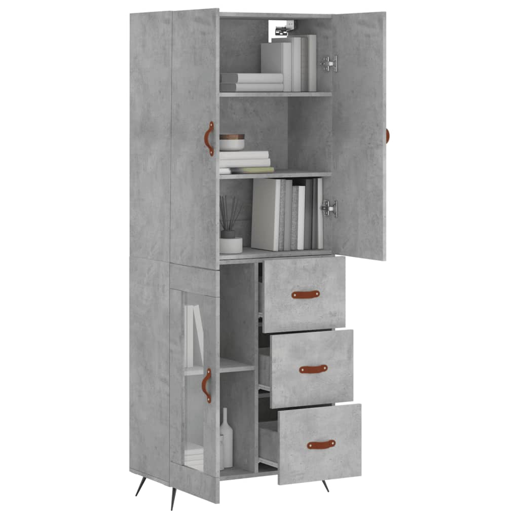 betonszürke szerelt fa magasszekrény 69,5 x 34 x 180 cm