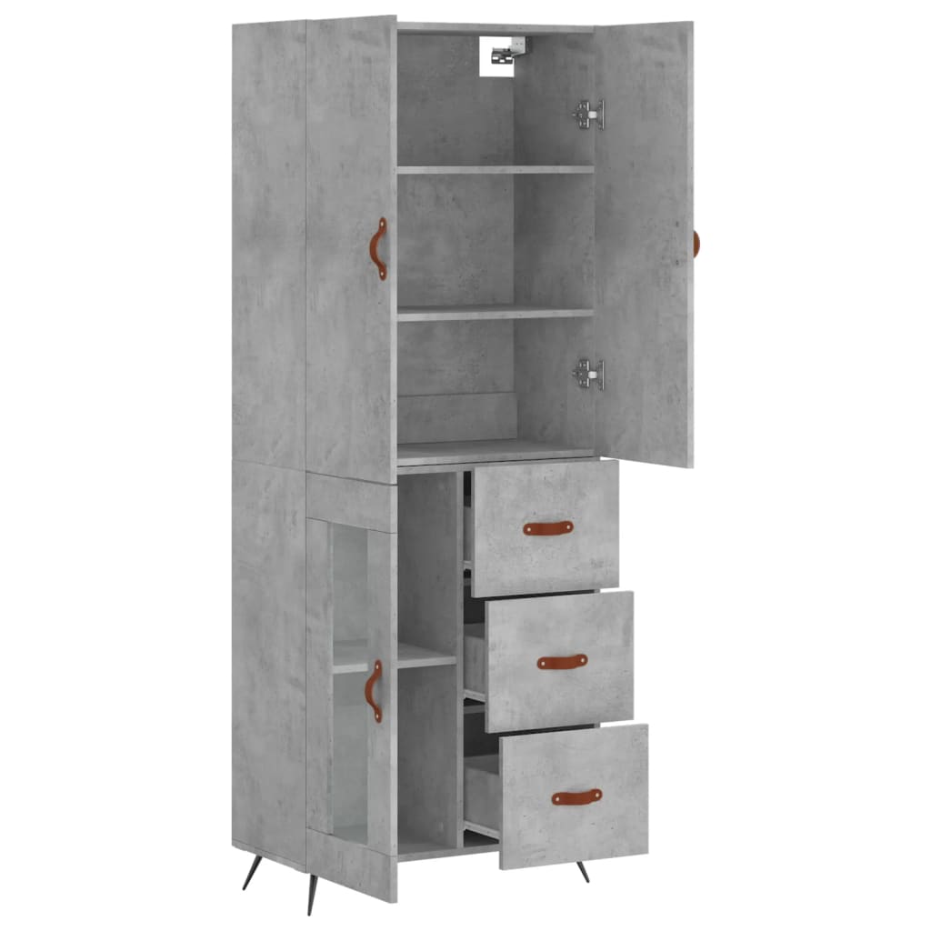 betonszürke szerelt fa magasszekrény 69,5 x 34 x 180 cm