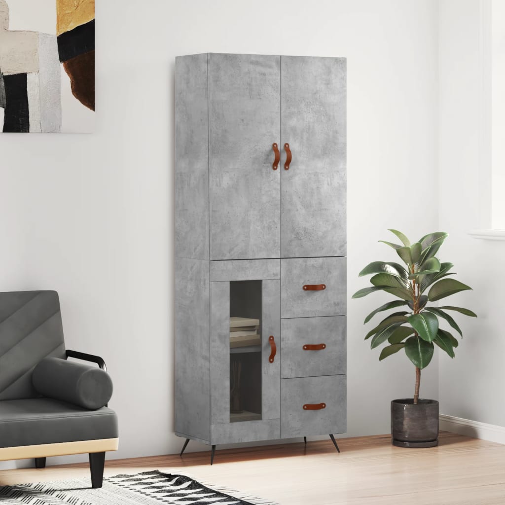 betonszürke szerelt fa magasszekrény 69,5 x 34 x 180 cm