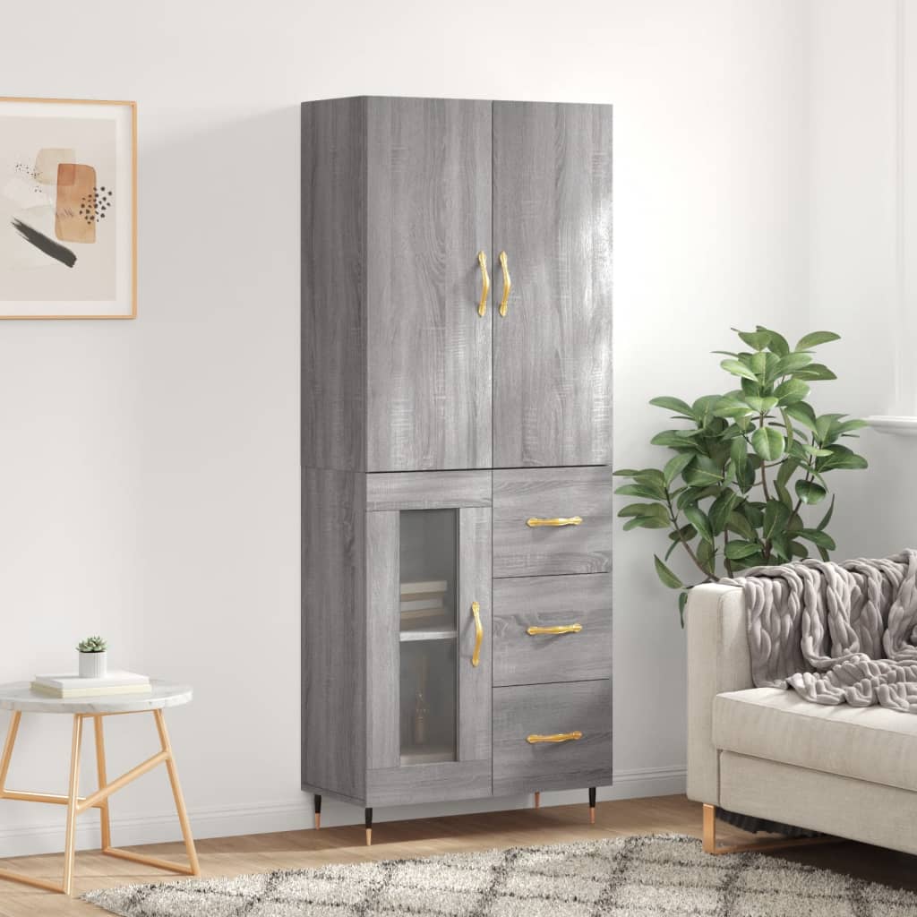szürke sonoma szerelt fa magasszekrény 69,5 x 34 x 180 cm