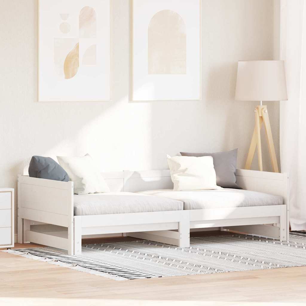Kihúzható nappali ágy Fehér 203,5 x 184 x 56,5 cm Tömör fenyőfa