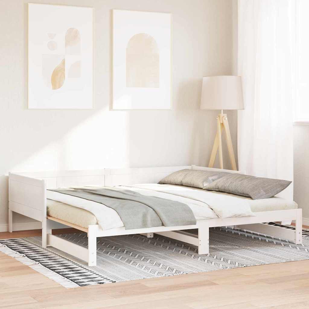 Kihúzható nappali ágy Fehér 203,5 x 184 x 56,5 cm Tömör fenyőfa