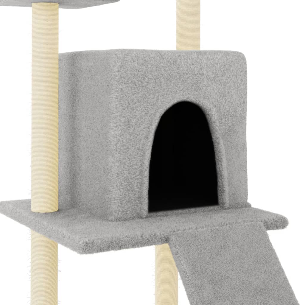 világosszürke macskabútor szizál kaparófákkal 110 cm