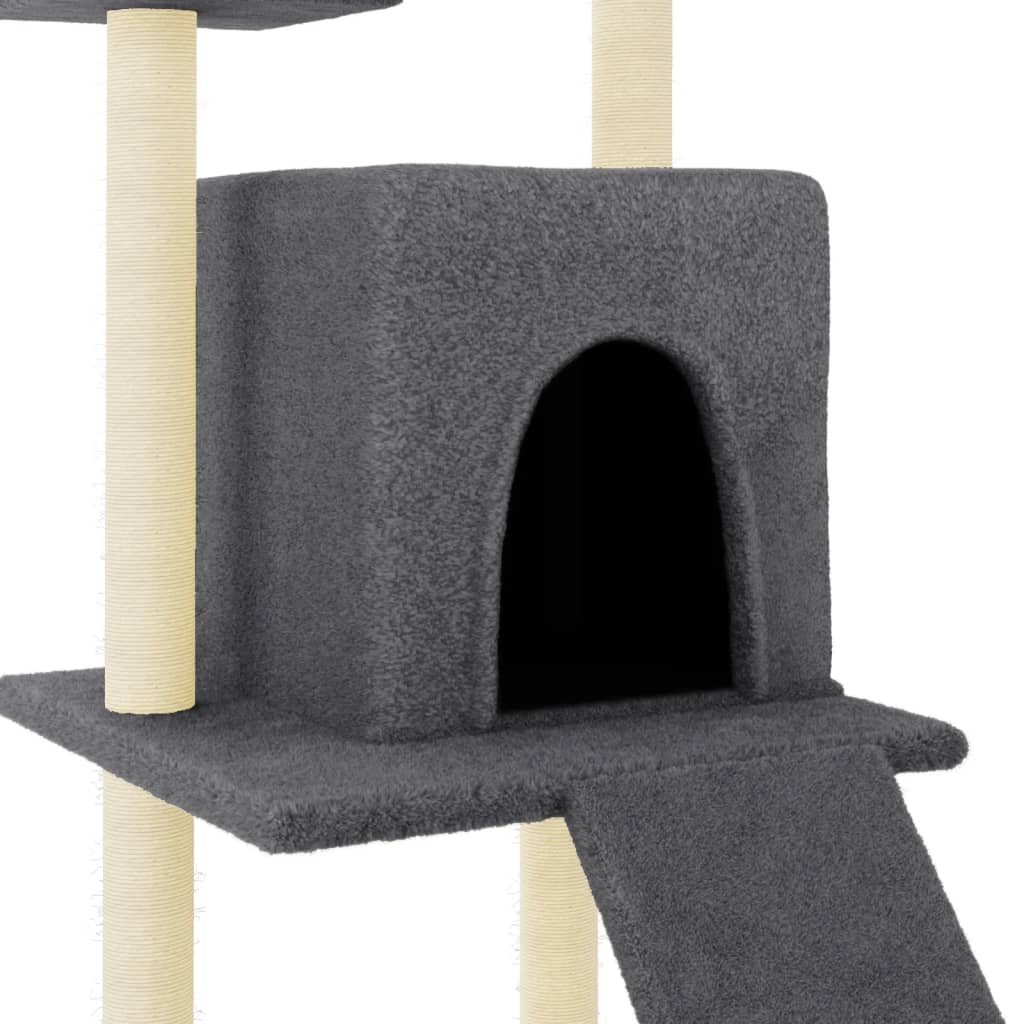 sötétszürke macskabútor szizál kaparófákkal 110 cm