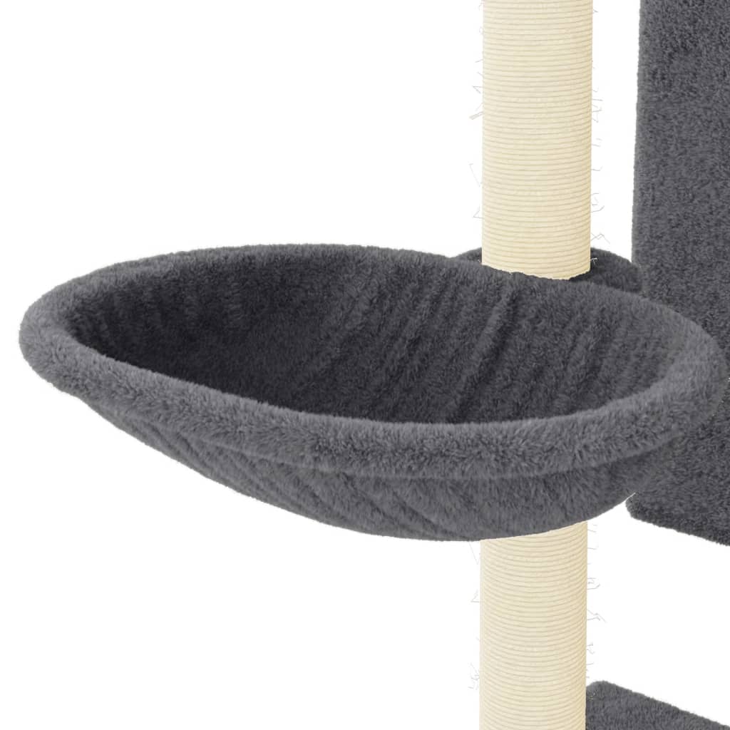 sötétszürke macskabútor szizál kaparófával 130,5 cm