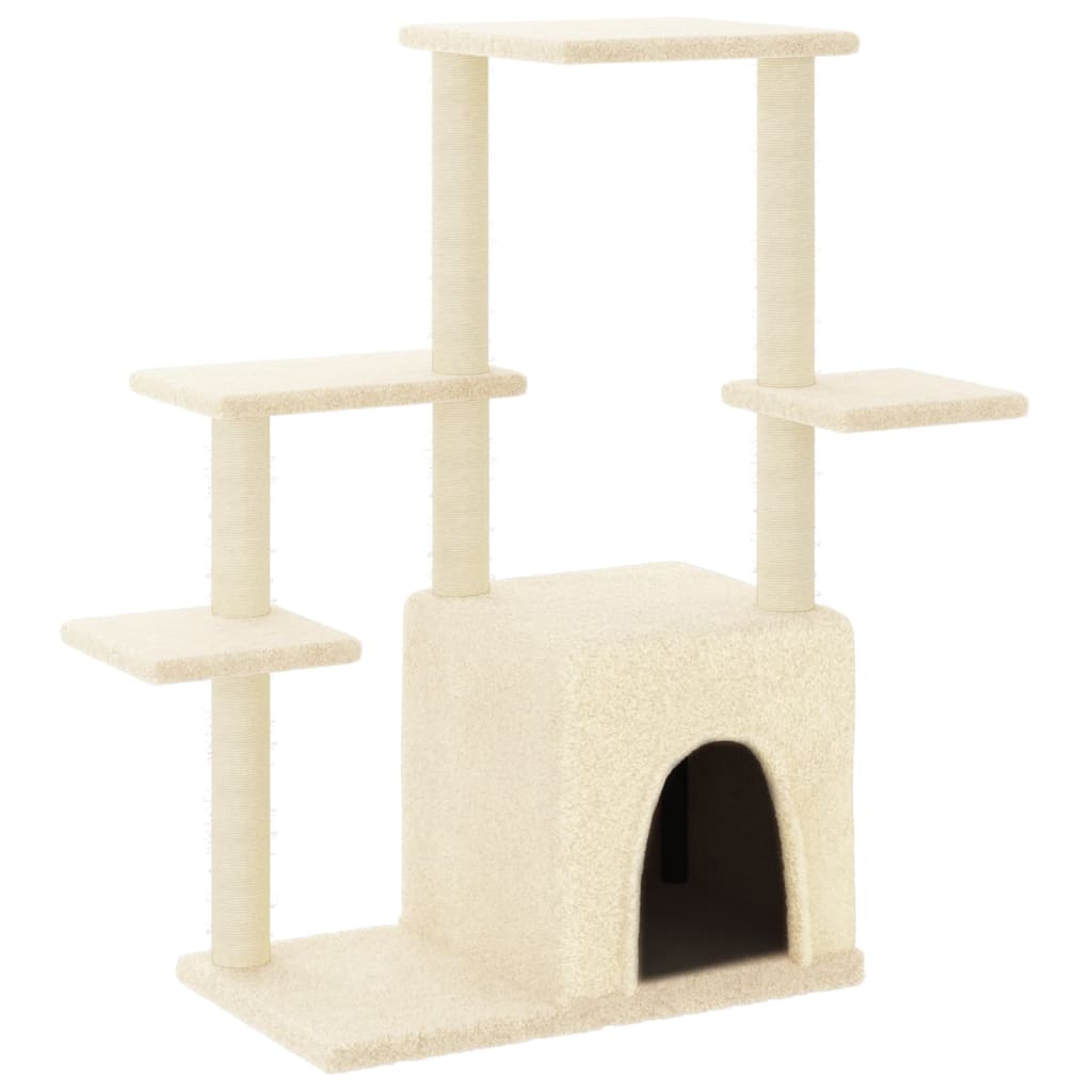 krémszínű macskabútor szizál kaparófákkal 97,5 cm