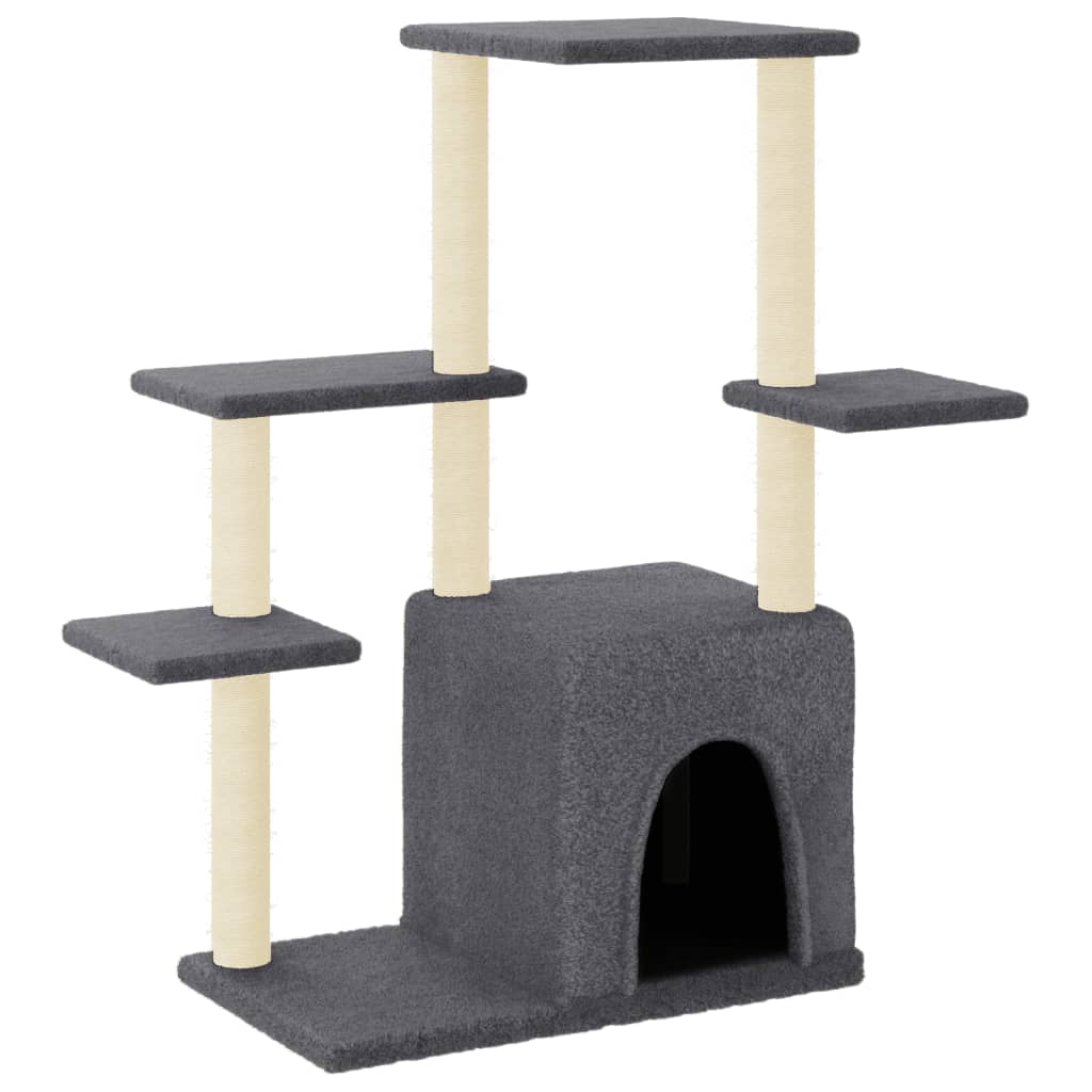 sötétszürke macskabútor szizál kaparófával 97,5 cm