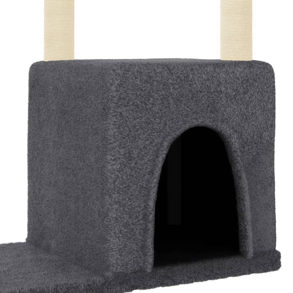 sötétszürke macskabútor szizál kaparófával 97,5 cm