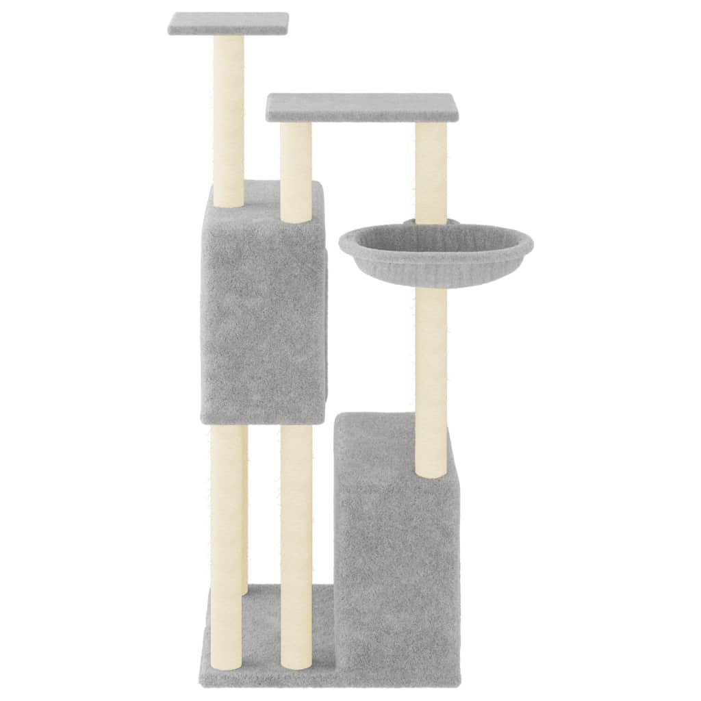 világosszürke macskabútor szizál kaparófákkal 122 cm