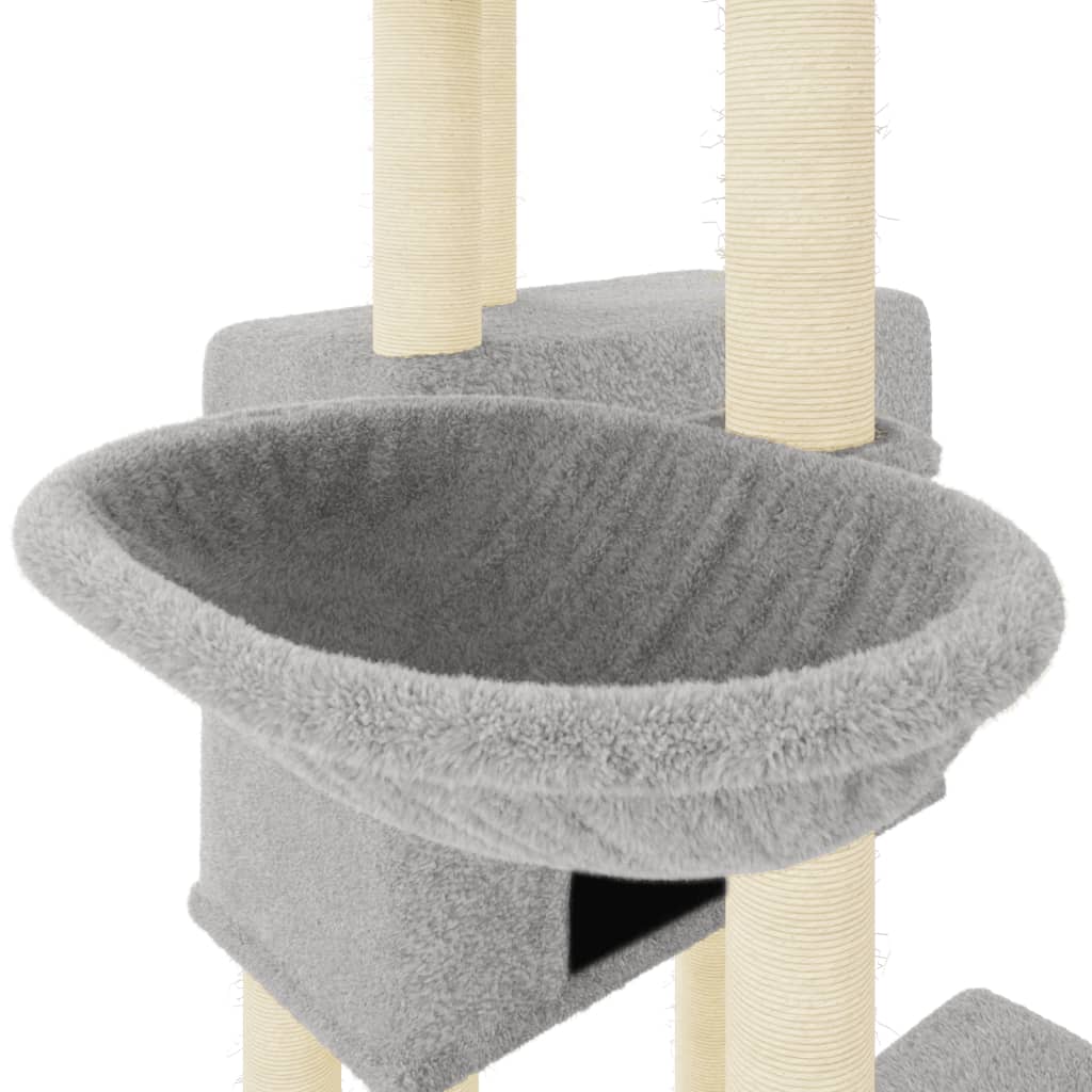 világosszürke macskabútor szizál kaparófákkal 122 cm