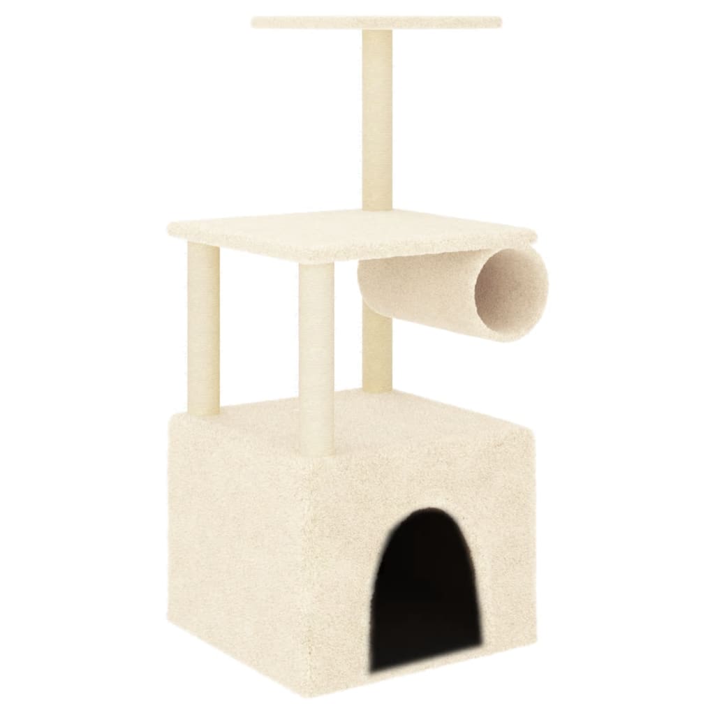 krémszínű macskabútor szizál kaparófákkal 109,5 cm