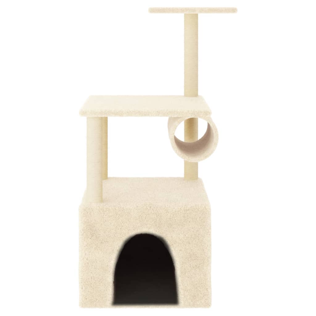 krémszínű macskabútor szizál kaparófákkal 109,5 cm