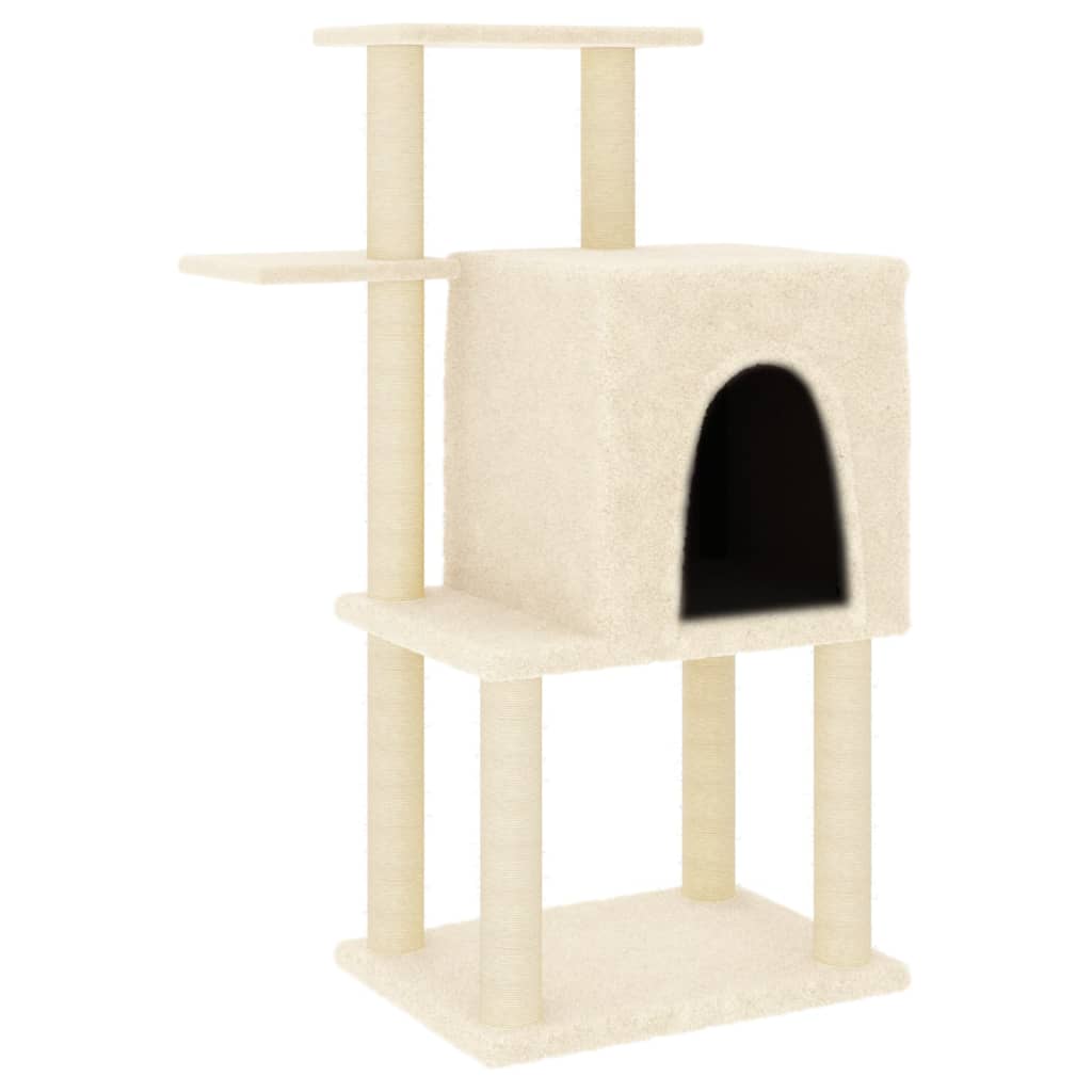 krémszínű macskabútor szizál kaparófákkal 97 cm