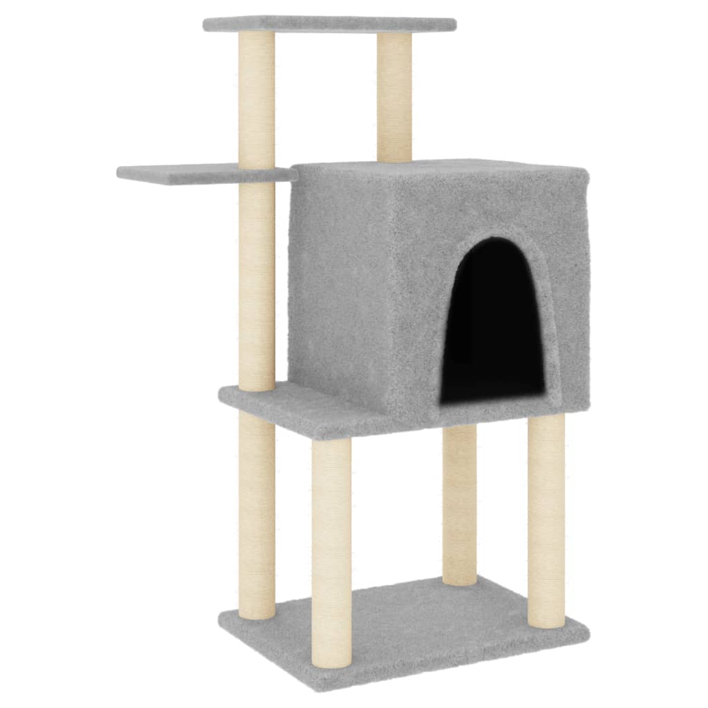 világosszürke macskabútor szizál kaparófákkal 97 cm