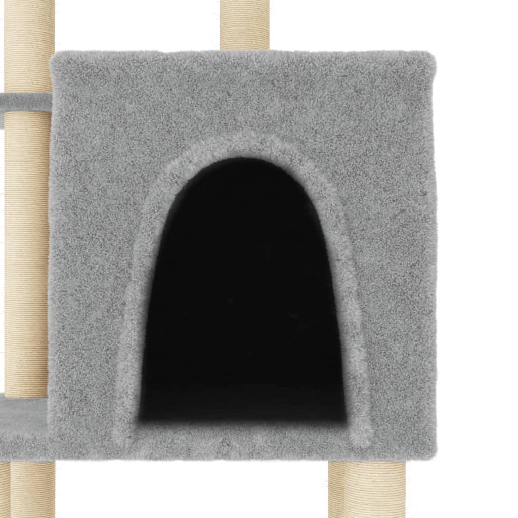 világosszürke macskabútor szizál kaparófákkal 97 cm
