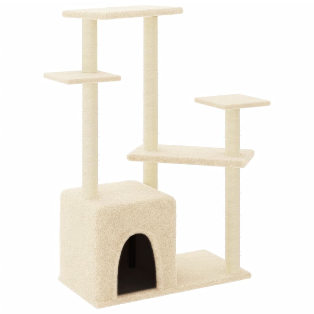 krémszínű macskabútor szizál kaparófákkal 107,5 cm
