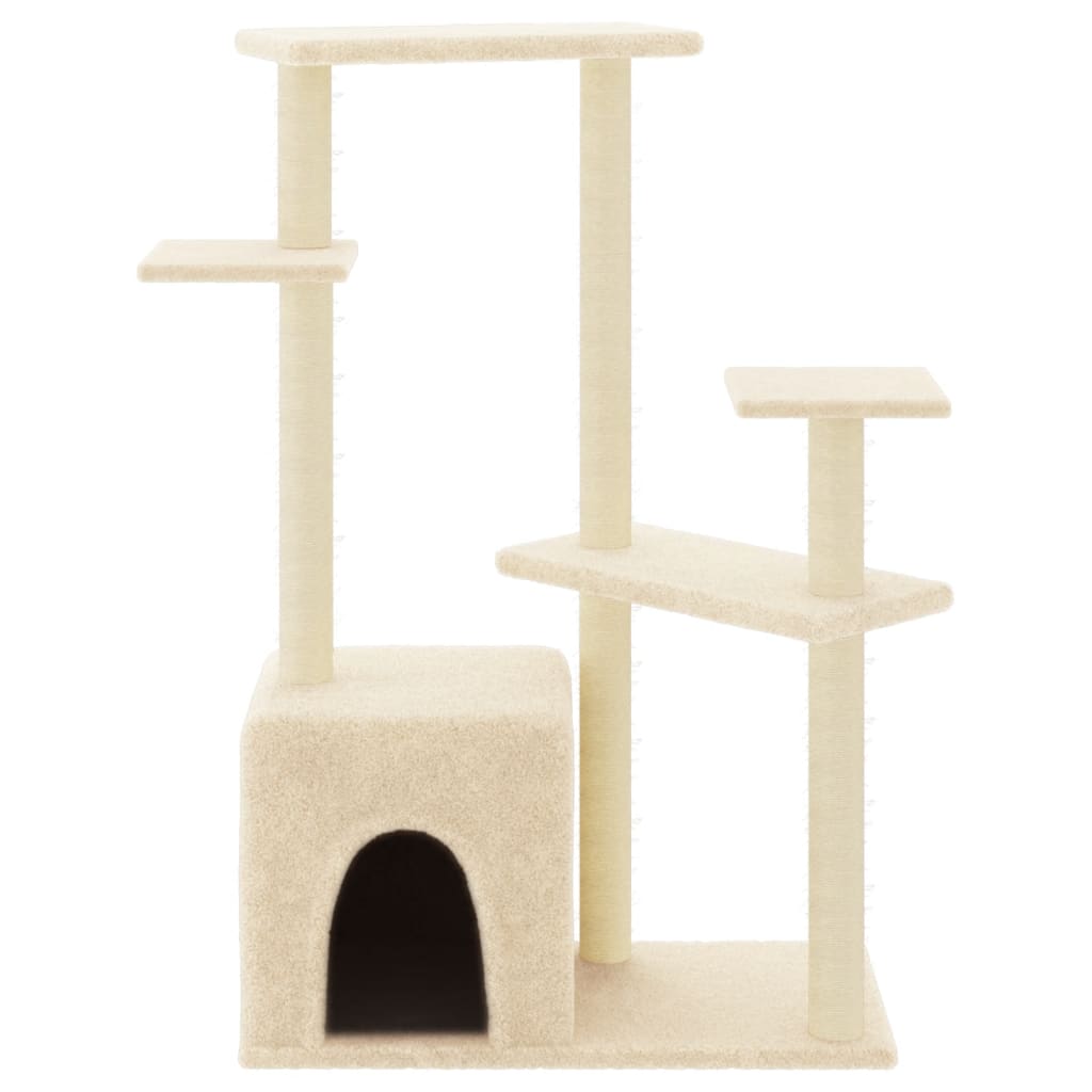 krémszínű macskabútor szizál kaparófákkal 107,5 cm