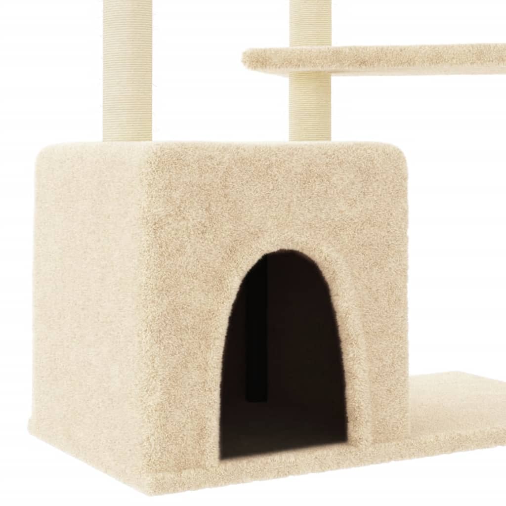 krémszínű macskabútor szizál kaparófákkal 107,5 cm