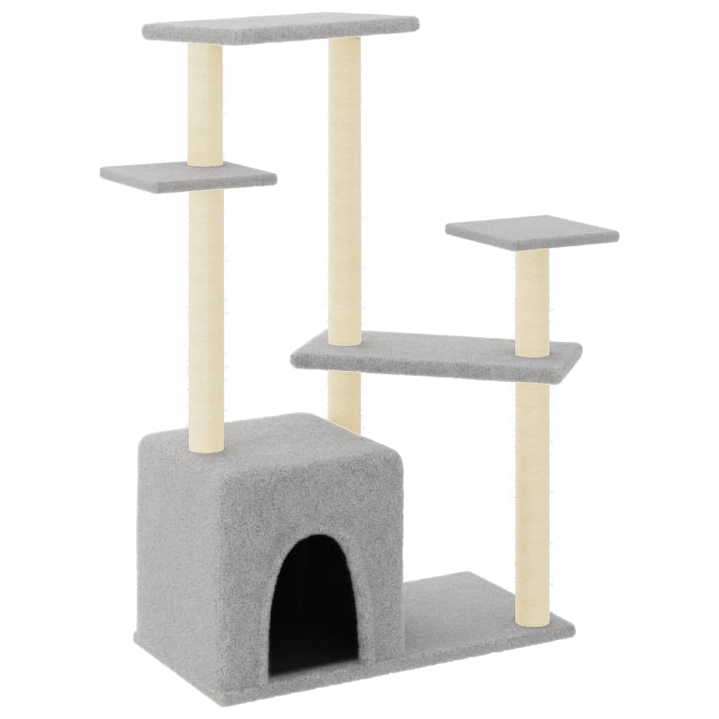 világosszürke macskabútor szizál kaparófákkal 107,5 cm