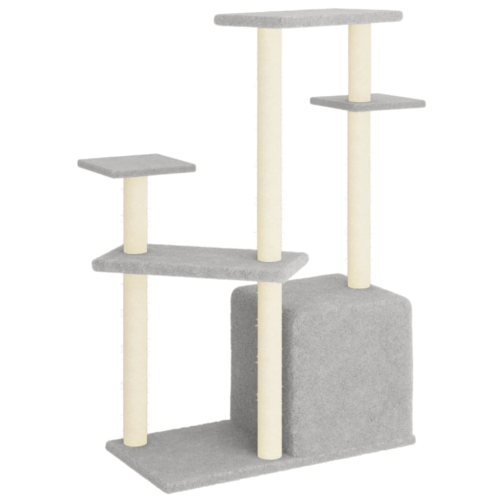 világosszürke macskabútor szizál kaparófákkal 107,5 cm