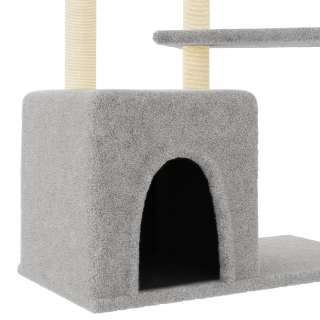 világosszürke macskabútor szizál kaparófákkal 107,5 cm