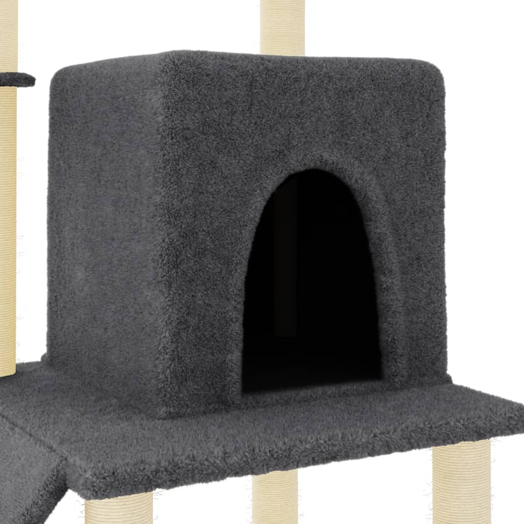 sötétszürke macskabútor szizál kaparófával 96,5 cm