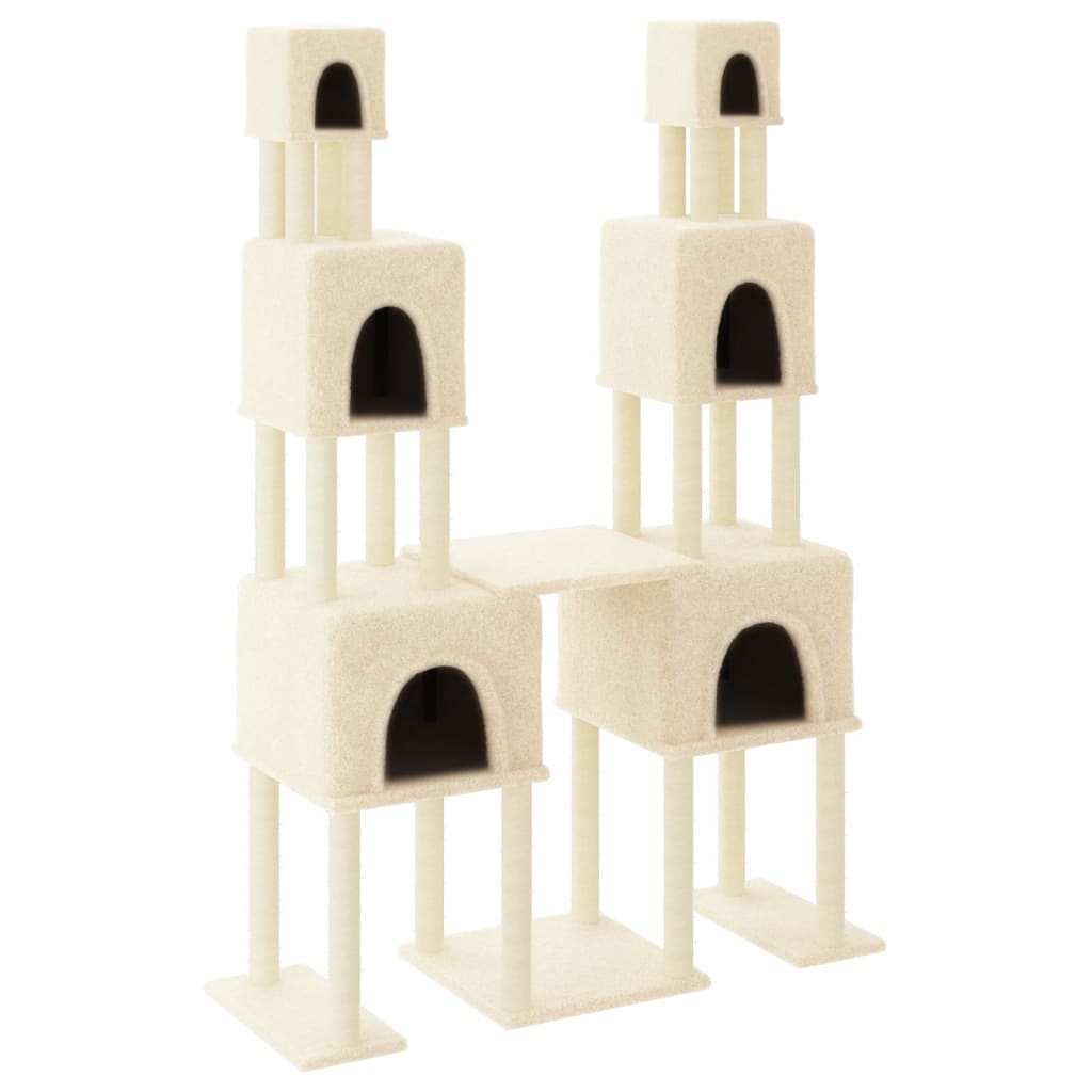 krémszínű macskabútor szizál kaparófákkal 199 cm