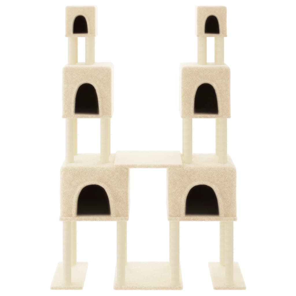 krémszínű macskabútor szizál kaparófákkal 199 cm