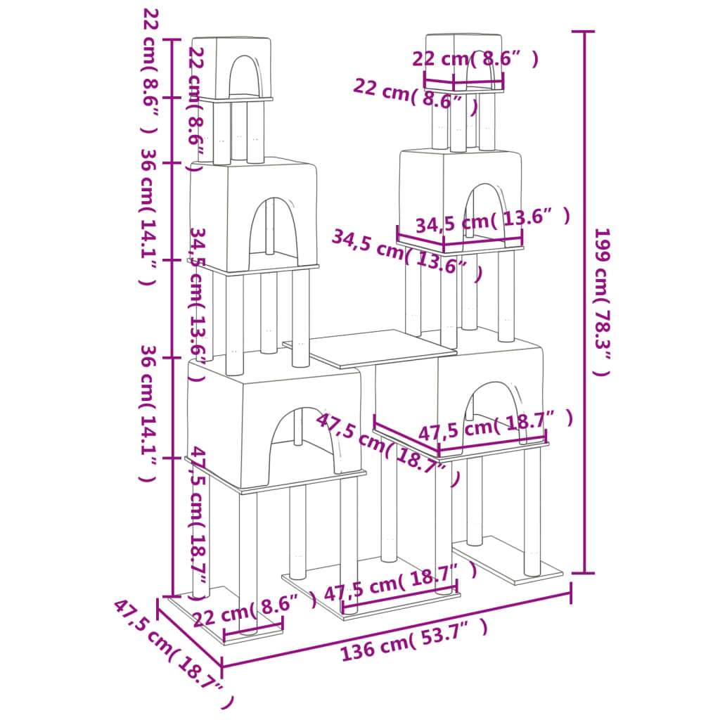 krémszínű macskabútor szizál kaparófákkal 199 cm