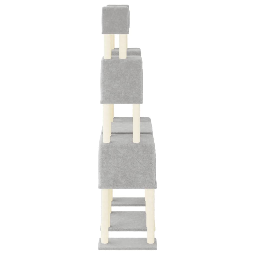 világosszürke macskabútor szizál kaparófákkal 199 cm