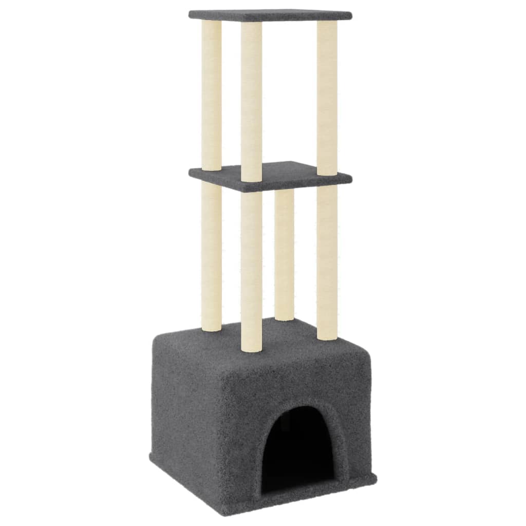 sötétszürke macskabútor szizál kaparófával 133,5 cm