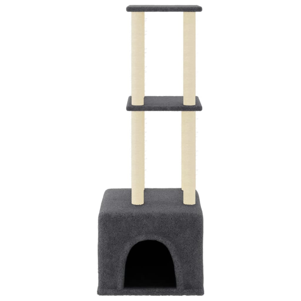 sötétszürke macskabútor szizál kaparófával 133,5 cm