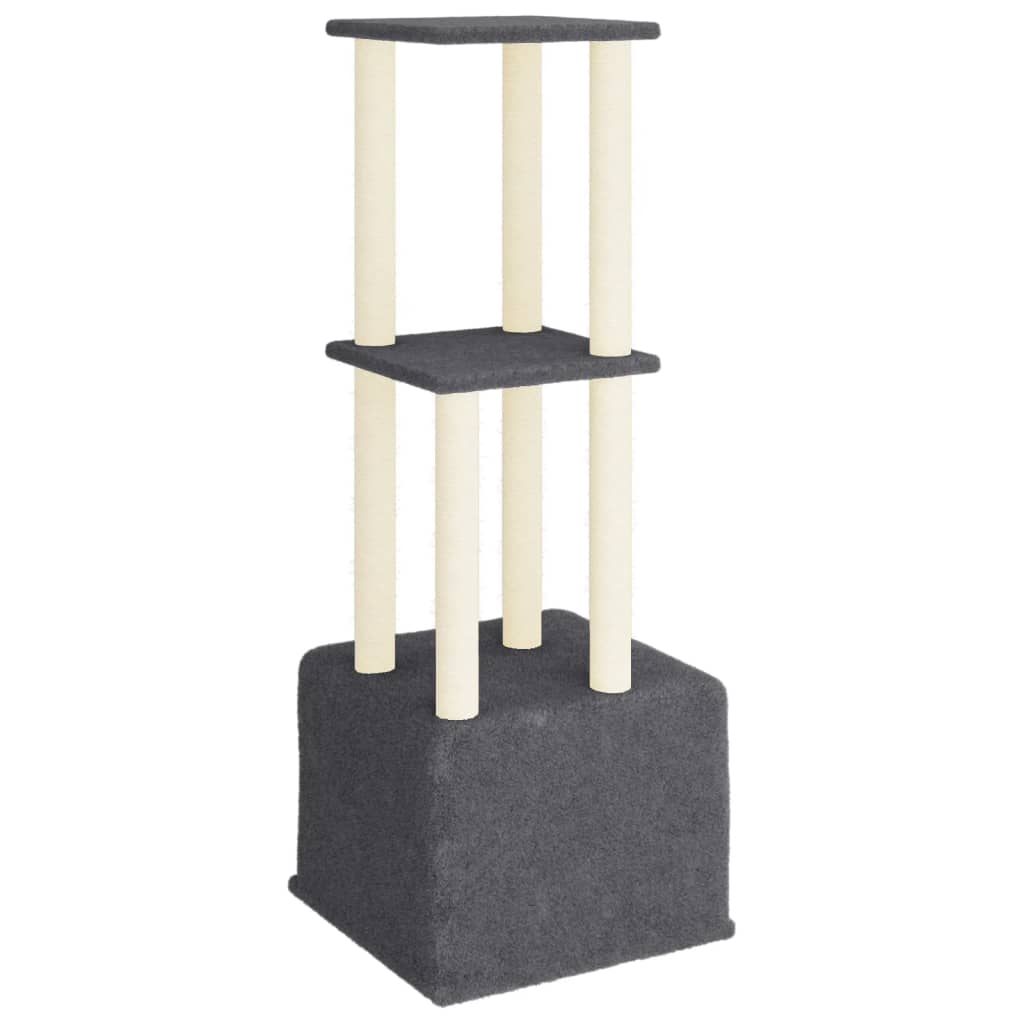 sötétszürke macskabútor szizál kaparófával 133,5 cm