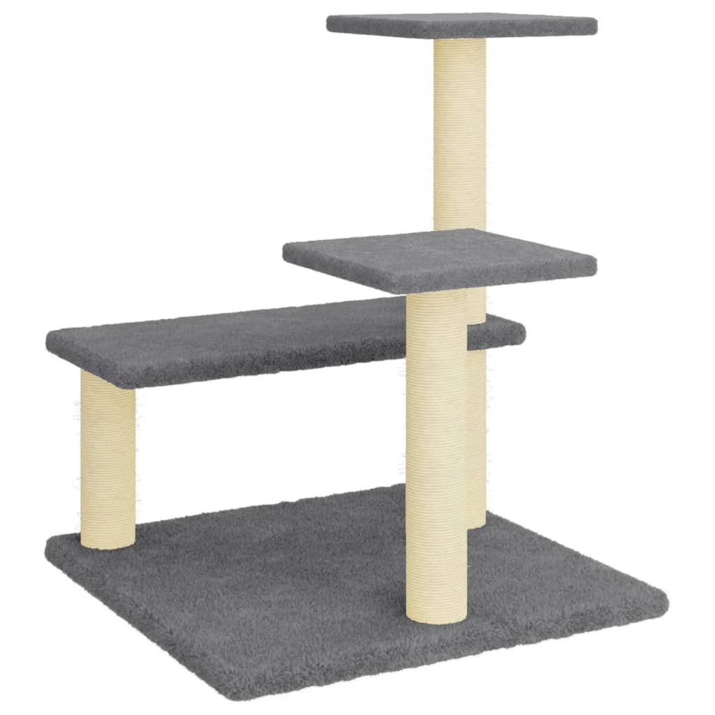 sötétszürke macskabútor szizál kaparófákkal 61 cm