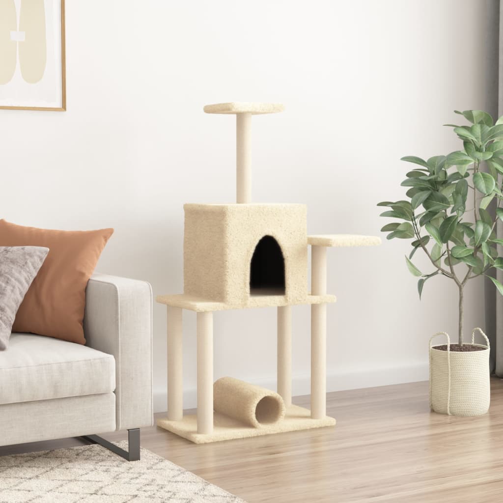 krémszínű macskakaparófa szizál kaparófákkal 122 cm