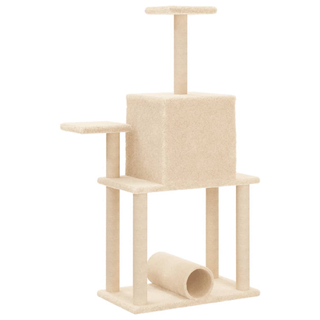 krémszínű macskakaparófa szizál kaparófákkal 122 cm