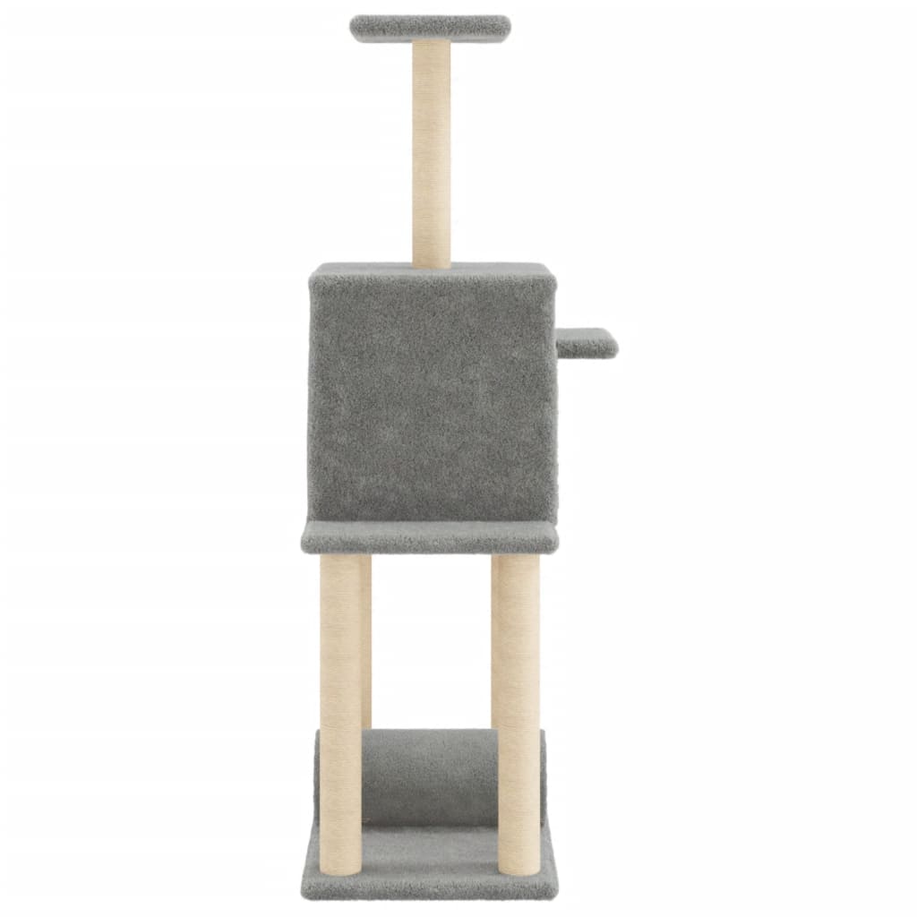 világosszürke macskabútor szizál kaparófákkal 122 cm