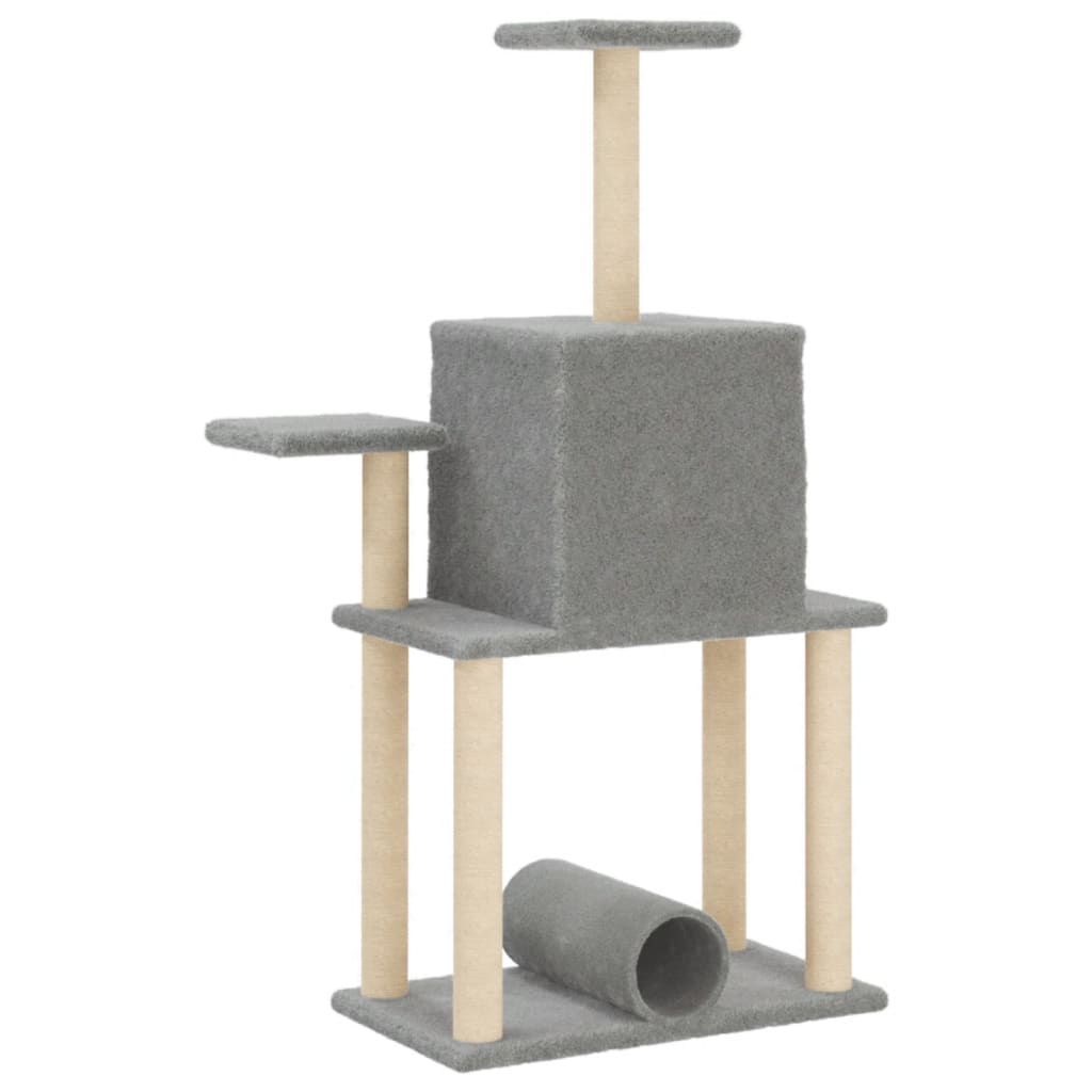 világosszürke macskabútor szizál kaparófákkal 122 cm