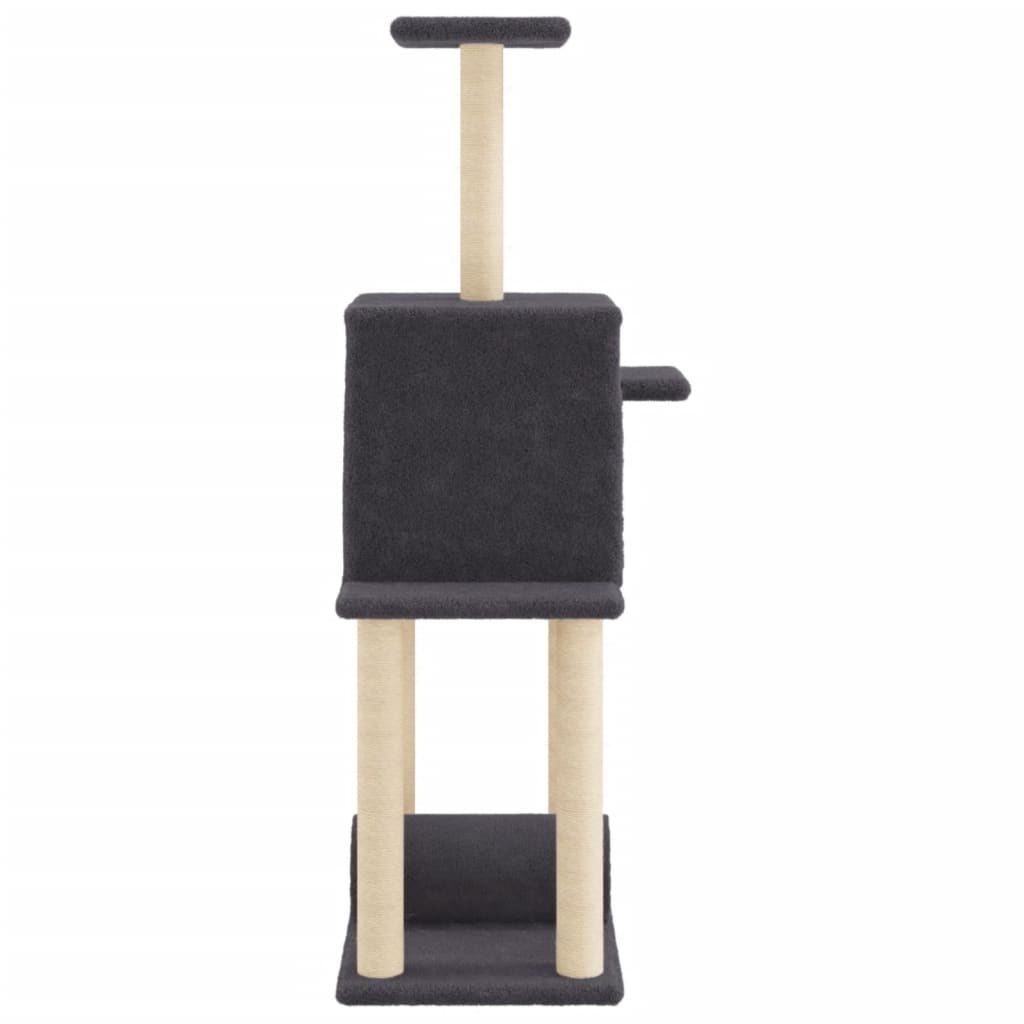 sötétszürke macskabútor szizál kaparófákkal 122 cm