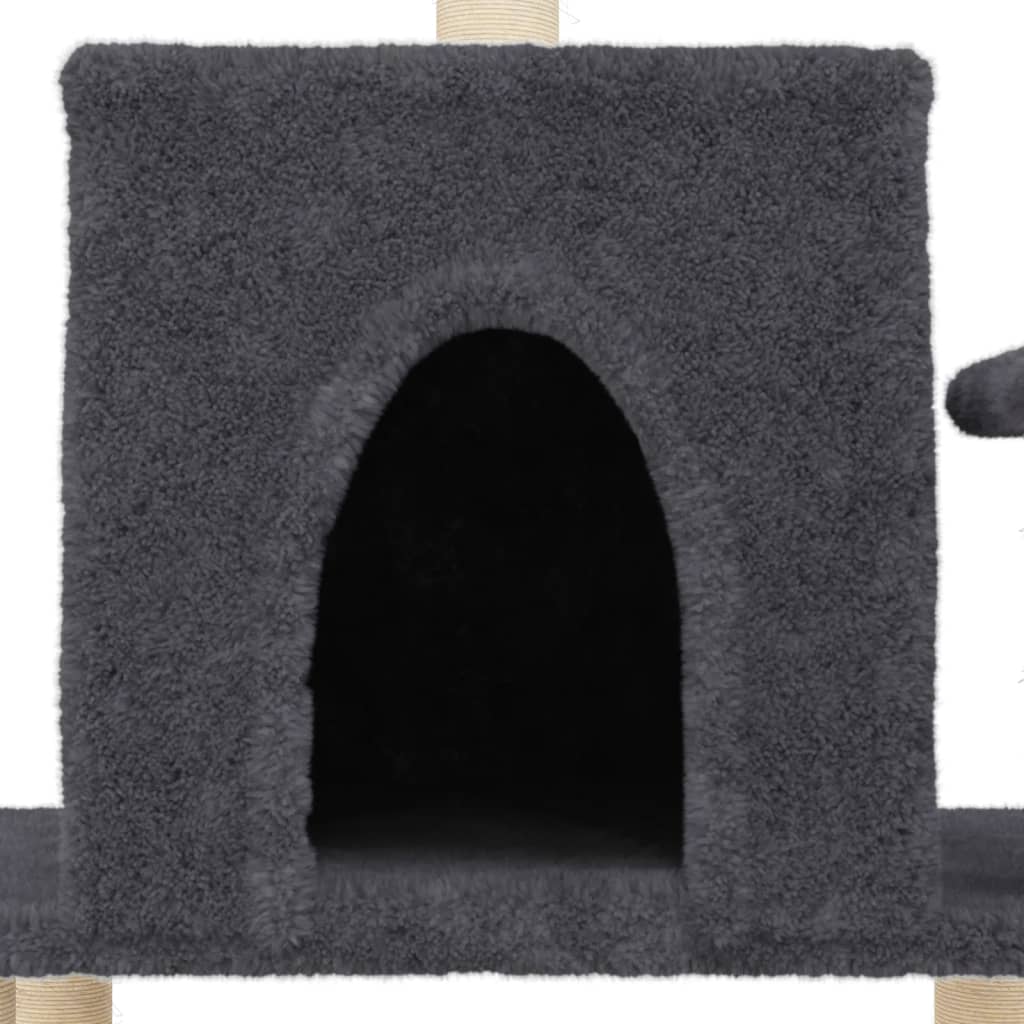 sötétszürke macskabútor szizál kaparófákkal 122 cm