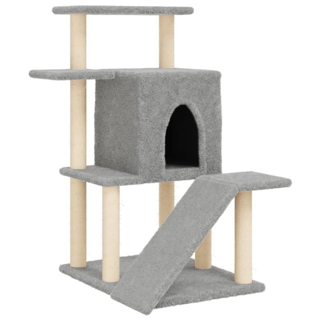 világosszürke macskabútor szizál kaparófákkal 97 cm