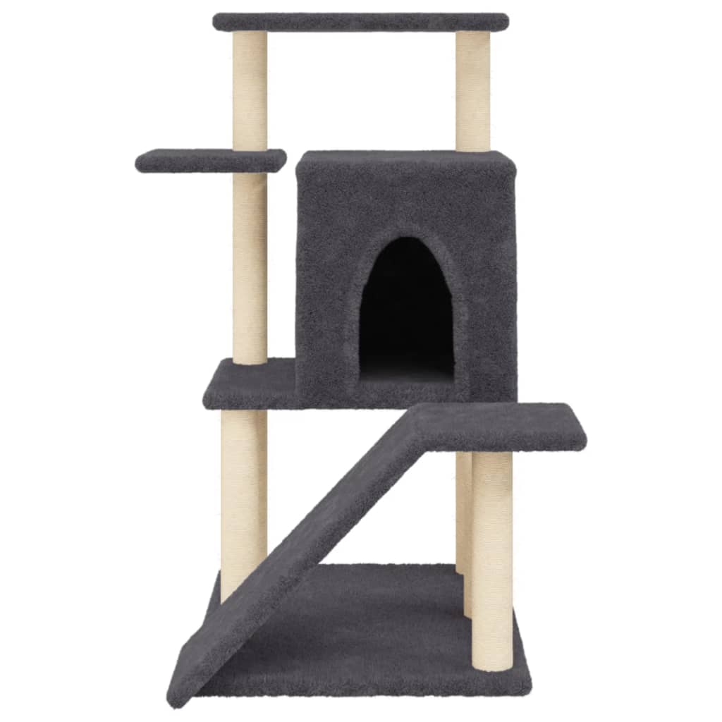 sötétszürke macskabútor szizál kaparófákkal 97 cm