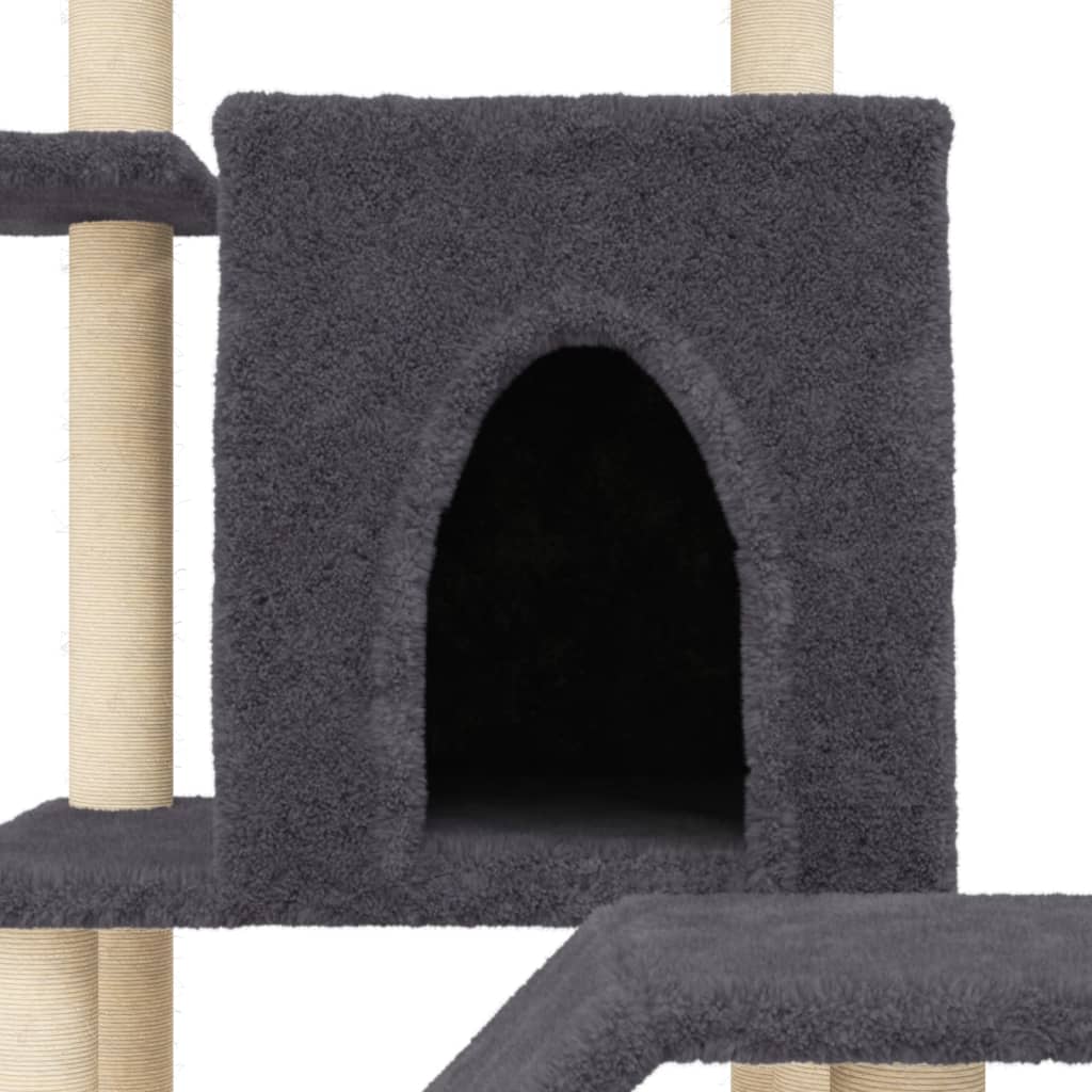 sötétszürke macskabútor szizál kaparófákkal 97 cm