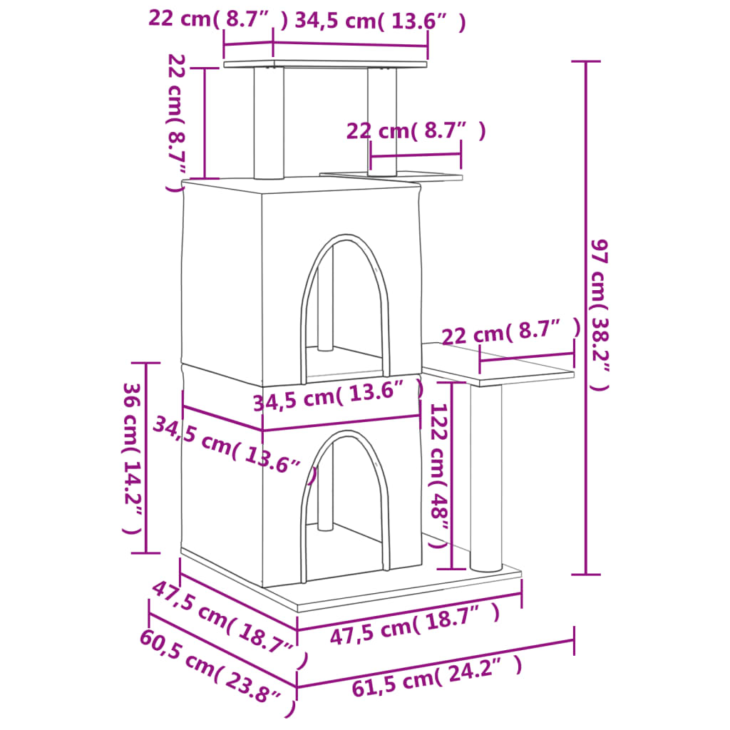 krémszínű macskabútor szizál kaparófákkal 97 cm