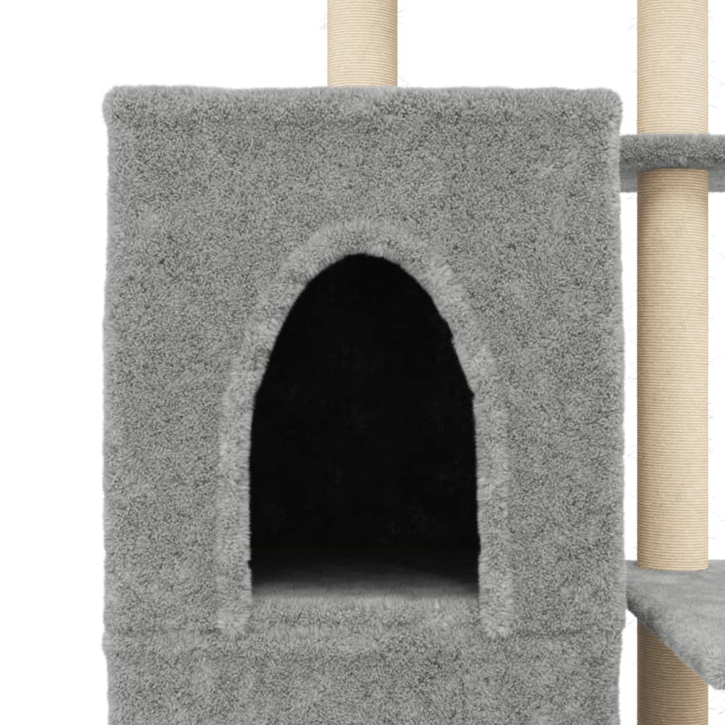 világosszürke macskabútor szizál kaparófákkal 97 cm