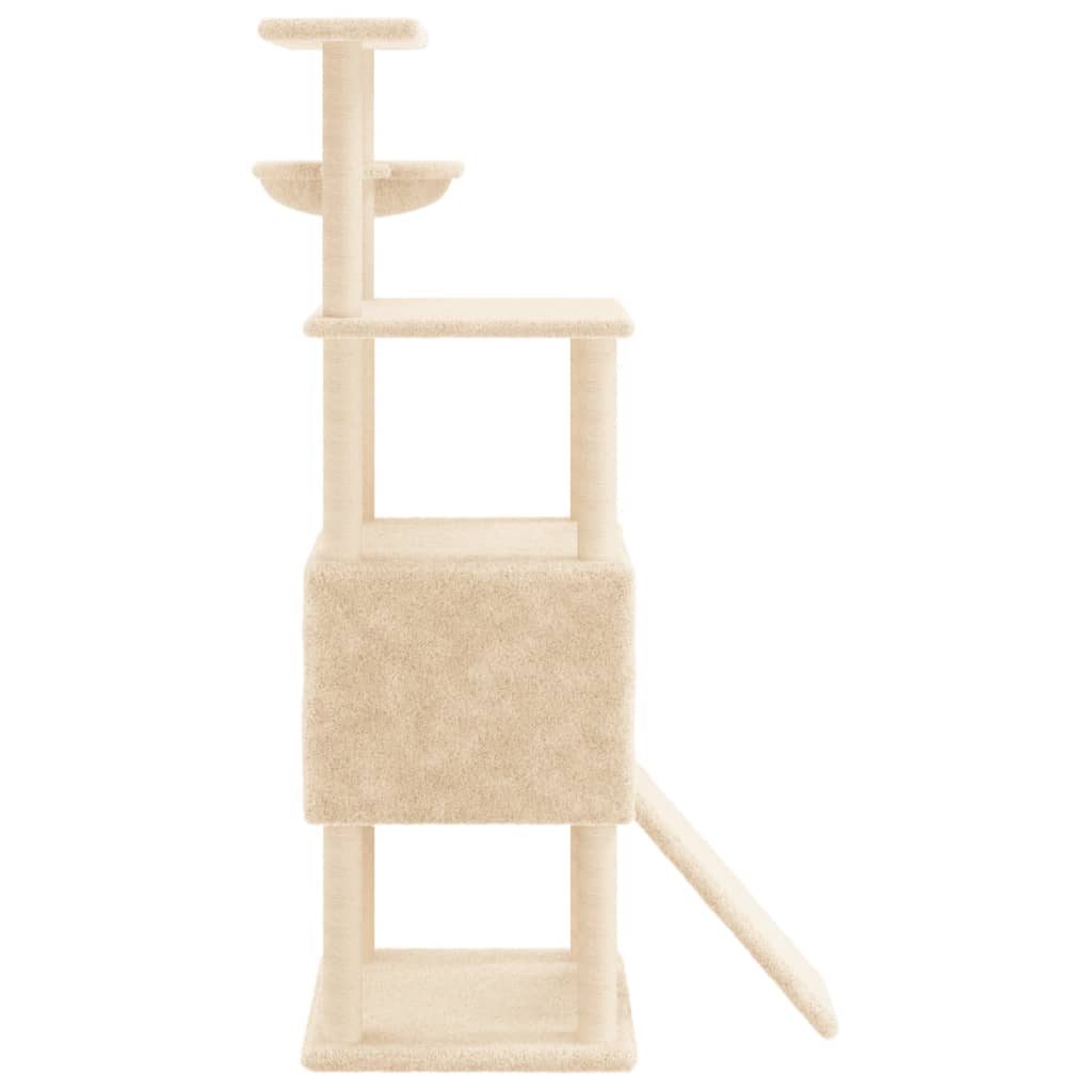 krémszínű macskabútor szizál kaparófákkal 153 cm