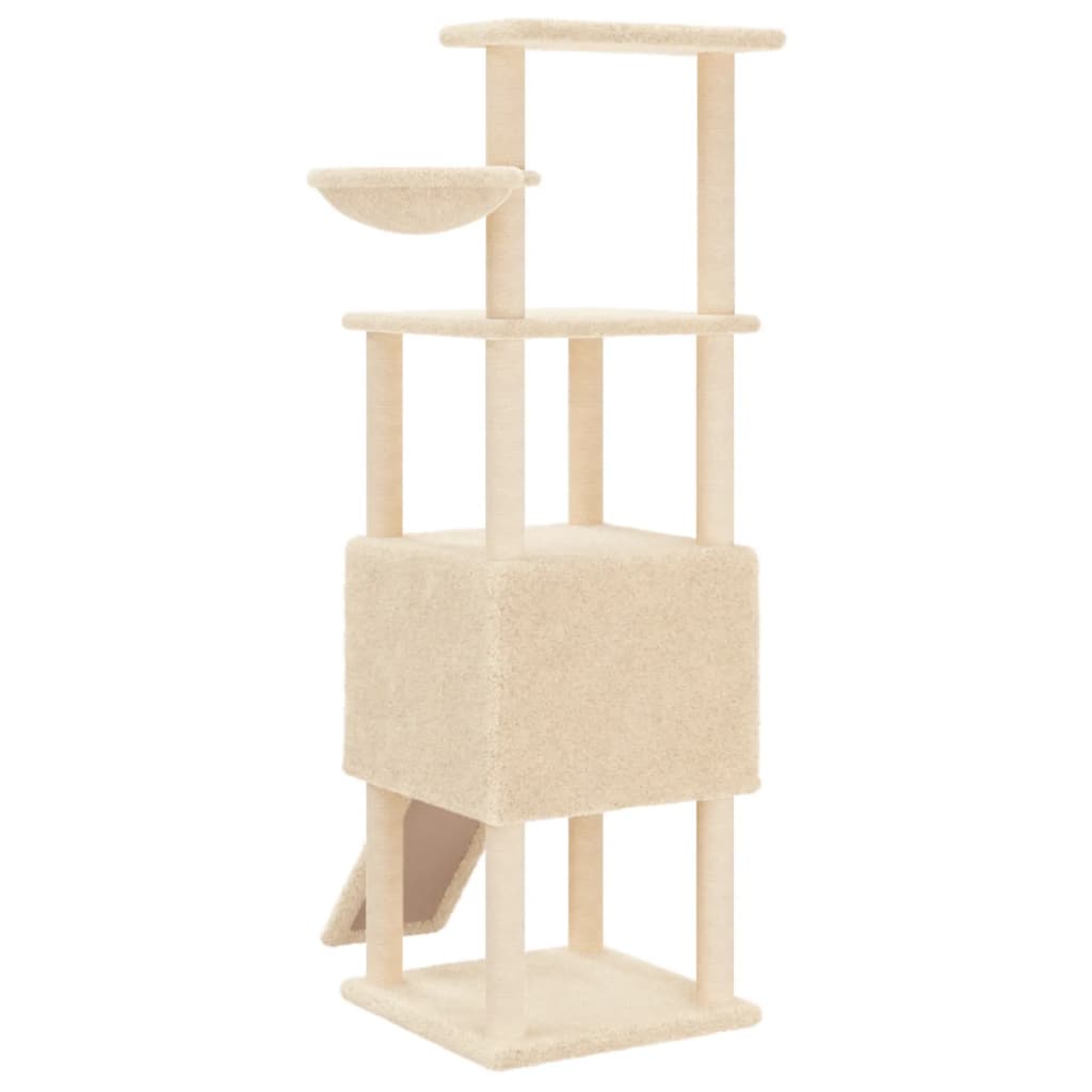 krémszínű macskabútor szizál kaparófákkal 153 cm